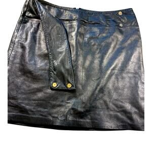 VTG Black Leather Mini Skirt Buckle Belt 80s Retro Sexy Party Cosplay Club Sz 12